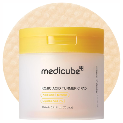 Medicube Kojic Acid Turmeric Clarifying Toner Pads – 70 Pads for Brightening, Soothing & Post-Spot Care