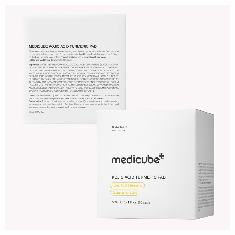 Medicube Kojic Acid Turmeric Clarifying Toner Pads – 70 Pads for Brightening, Soothing & Post-Spot Care