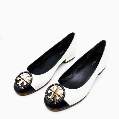 Tory Burch - Safari Crystal Block Heel Pumps – Ivory/Black
